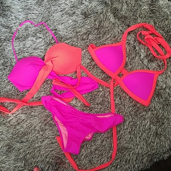 PINK bikini set *TWO TOPS/ ONE BOTTOM* - Picture 1 of 8